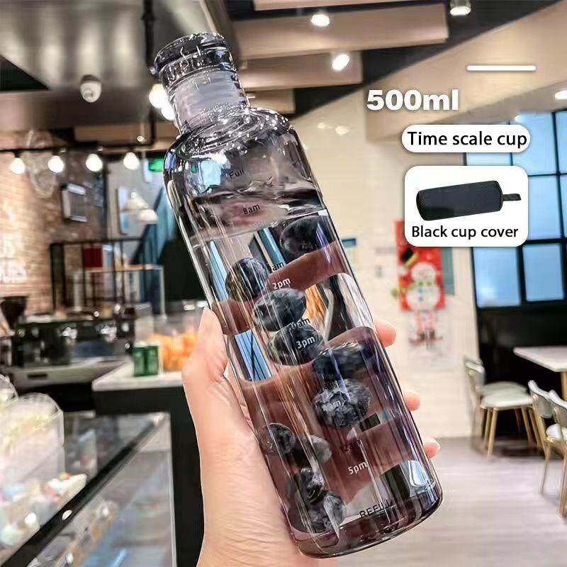 See Through With Time Scale Water Bottle Creative Roomy Leakproof Drop-Resistant Plastic Drink Cup For Climb Travel Updated