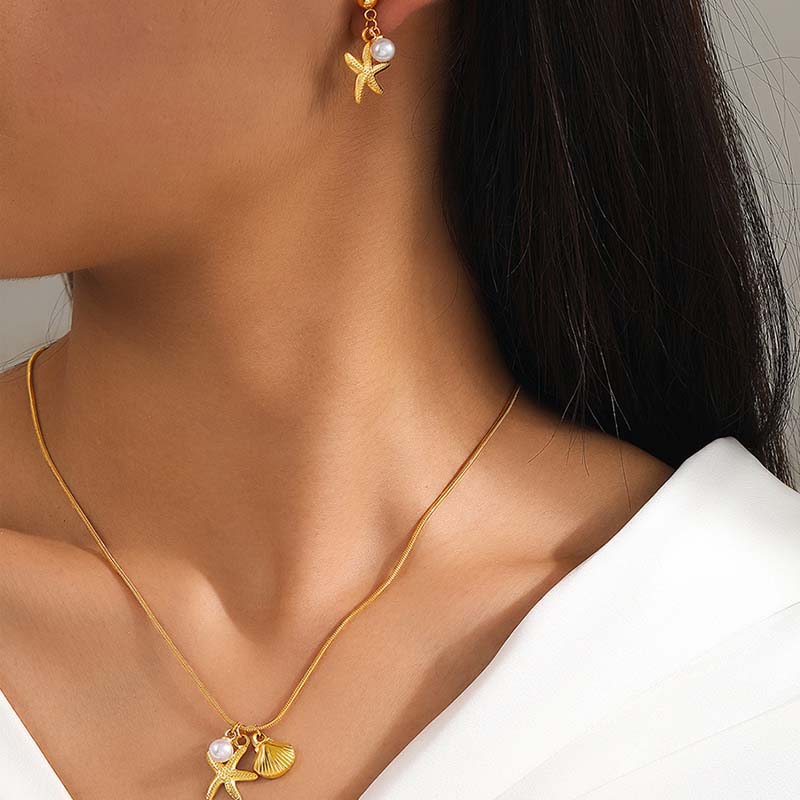 Stainless Steel Starfish Shell Pendant Necklaces For Women Fashion Gold Color Clavicle Chain Choker Beach Jewelry Summer Gifts