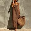 New summer clothing, European and American women's clothing, casual vacation style solid color suspender dress, long dress for women