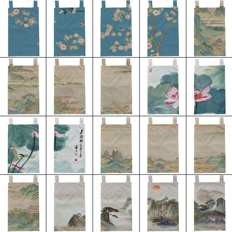 Chinese Ink Style Short Curtain Homestay Restaurant Signboard Teahouse Partition Kitchen Hanging Curtain Noren Decor Drapes