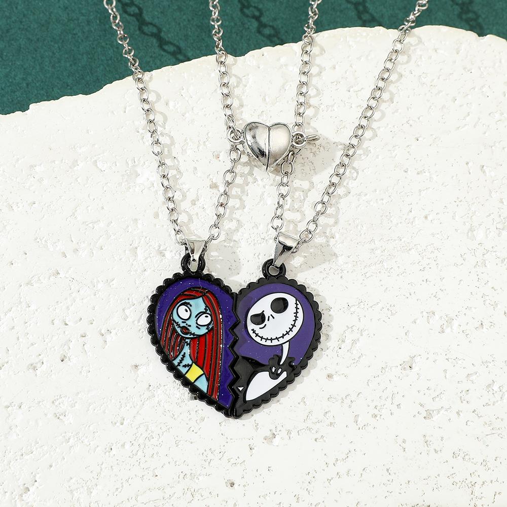 

the Nightmare before Xmas Jack Plus Sally Couple Pendant Necklace Spooky Holiday Cosplay Jewelry Present great for daily use