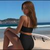 New European And American Solid Color Split Swimsuit Gathers Sexy High Waist Beach Bikini Swimsuit Bikini