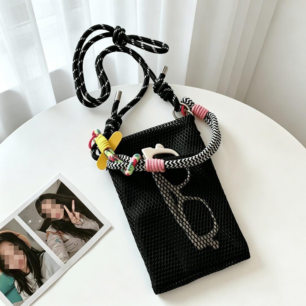 Fresh and Sweet Mobile Phone Bag Girls Summer Outdoor Travel All-match Shoulder Bag Messenger Mesh Portable Storage Bag