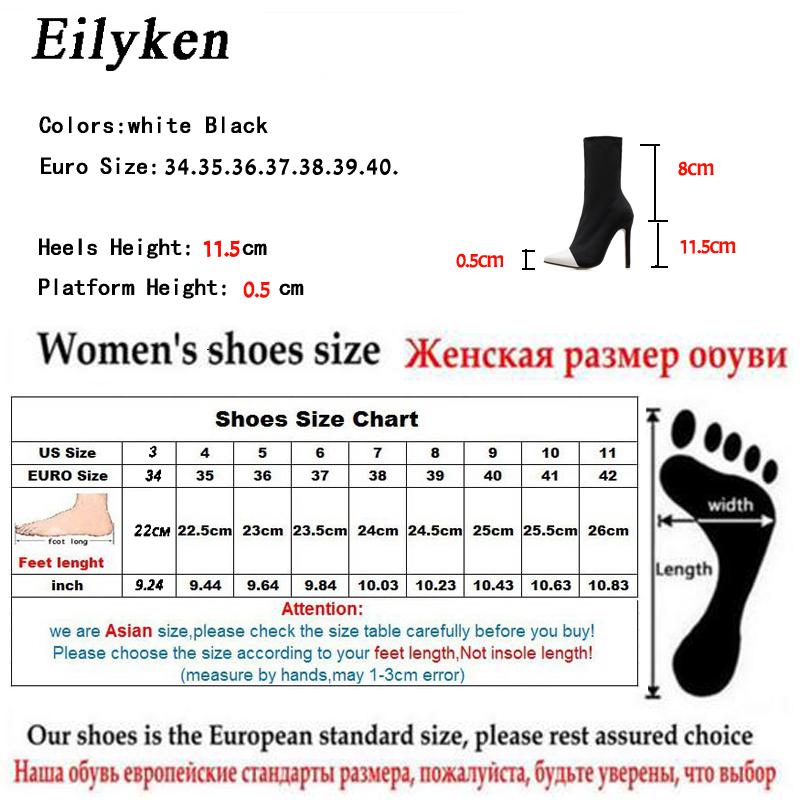 Fashion Eilyken Spring Autumn Stretch Fabric Short Ankle Boots Women Pointed Toe High Heels Slip On Sexy Sock Zapatillas Mujer