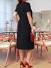 Spring/Summer 2026 Women's Elegant Short-Sleeve Plus Size Solid Color Dress