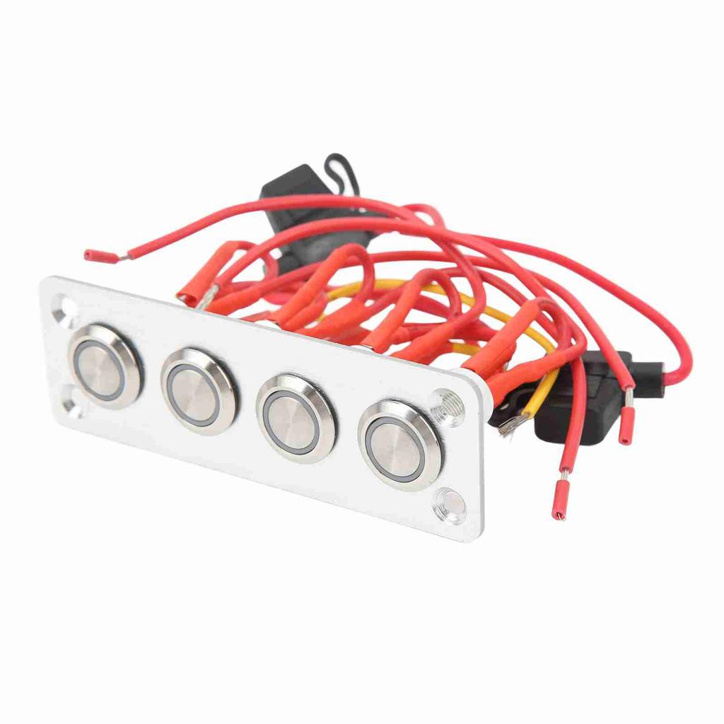 4 Gang Switch Panel Blue Light DC 12V 16A Stainless Steel Button Switch for RV Boat