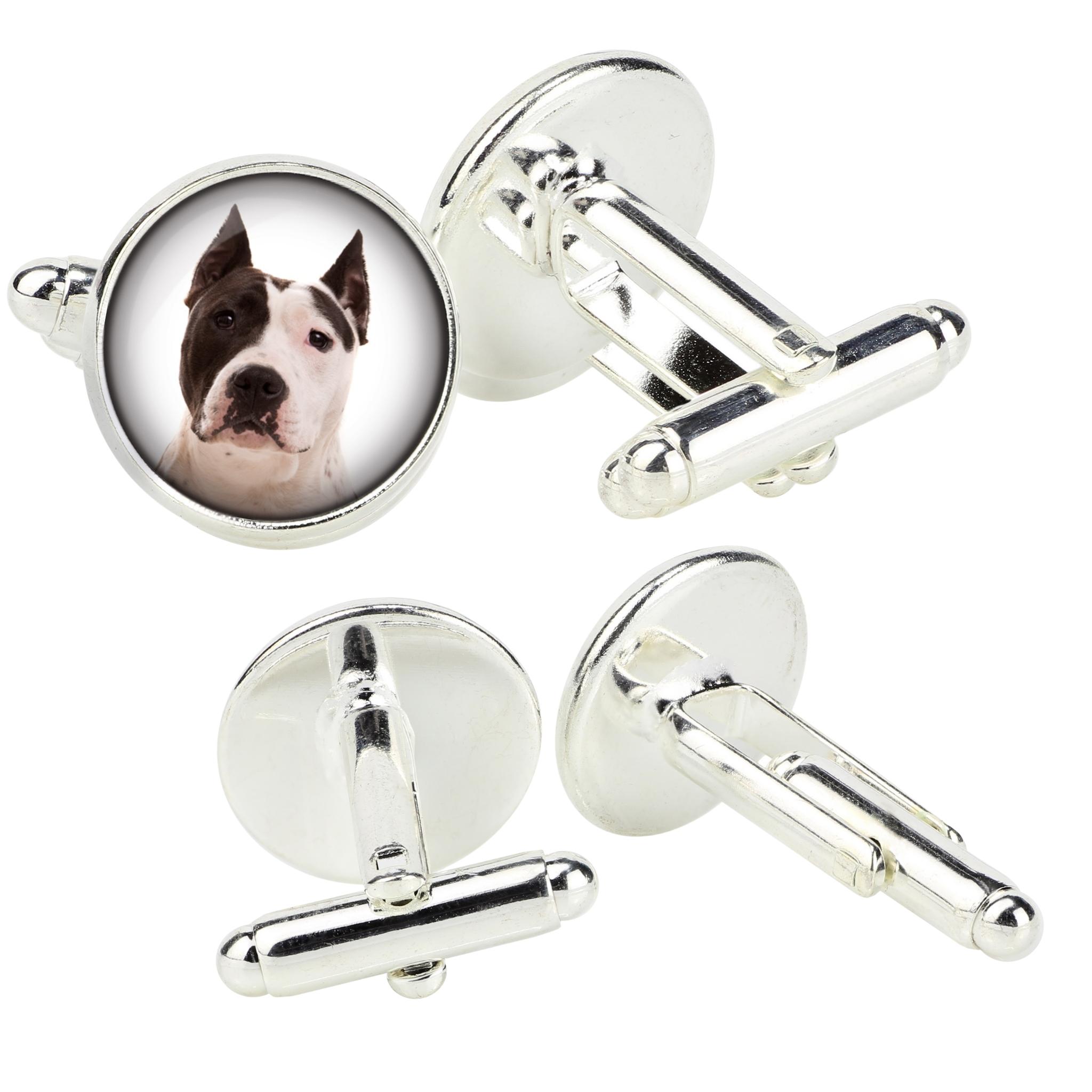 

Американський стаффордширський тер єр, Амстафф - запонки в коробці, прикраси ручної роботи, товар бренду Art-Dog срібний