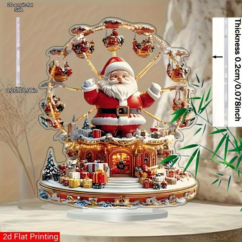2D FlatBohemian Santa Claus Acrylic Desktop Decoration, Snowy Scene, Suitable for wall decoration, porch, room, villa, accents Home, Hallway, or Workp