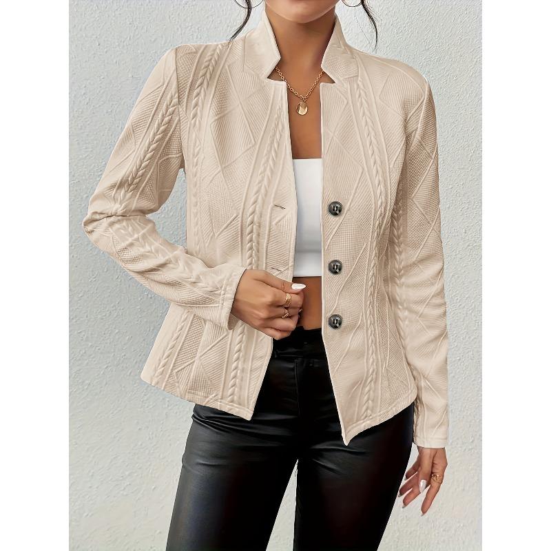 QICED Women's Vintage Casual Solid Color Print Autumn Winter Long Sleeve POLO Neck Jackets & Coats