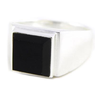 Men's Silver 'King' Black Ring