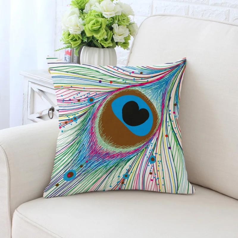 Bunte Pfauenfedern Kissenbezug Polyester Kissenbezug Dekorativ für Sofa/Auto Heimdekoration 45X45CM Dekokissenbezug