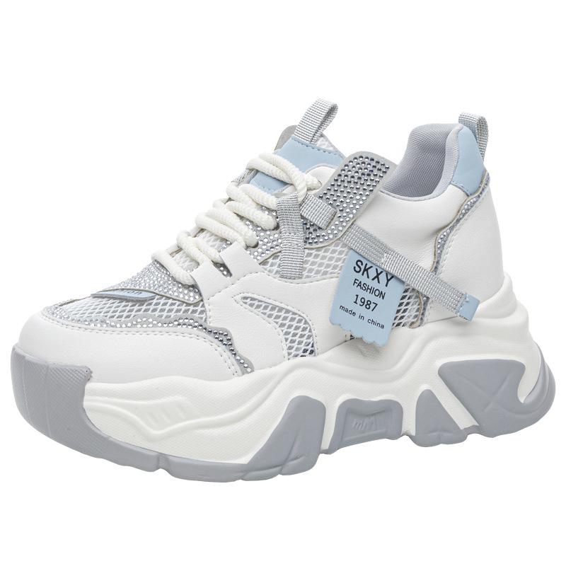 

Fashion 8CM Air Mesh Microfiber Leather Breathable Flats Hollow Chunky Sneaker Platform Wedge High Brand Women Sandals Shoes 40 синий