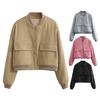 Jesienne kurtki damskie Oversize Lekka Krótka Kurtka Casual Zapinana na Guziki Stójka Krótki Płaszcz z Kieszeniami