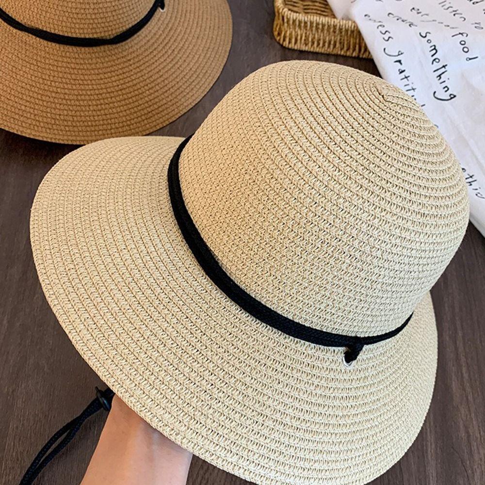 Wide Brim Women's Straw Hat Foldable Visor Cap Vintage Straw Bucket Hat  Vacation