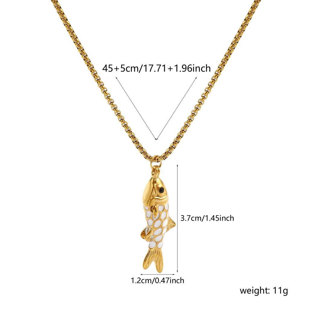 304 Stainless Steel Enamel Fish Pendant Charm Necklace 18K Real Gold Plated Box Chain 45cm + 5cm For Women Ocean Jewelry Gift
