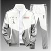 Men 2‑Pieces Tracksuit Color Block Zip‑Up Stand Collar Jacket + Elastic Waist Jogger Pants Set Casual Sports Outfit 