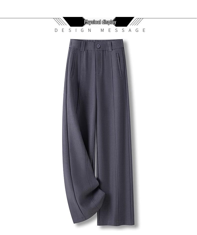 Women's Gray High-Waisted Wide-Leg Pants - Versatile Spring/Autumn 2025 Fashion