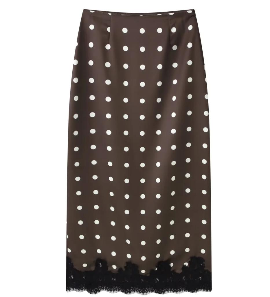 Gonne Lunghe in Pizzo da Donna Talenza Moda Vita Alta Patchwork Pois Gonna di Raso Elegante Festa Y2K Casual Chic Gonna da Donna