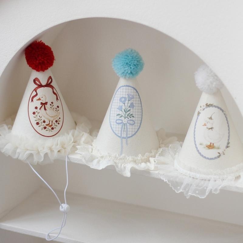 Birthday Hat Lovely Lace Pattern Adjustment Party Hat Features Lace Edging And Soft Ball Decoration