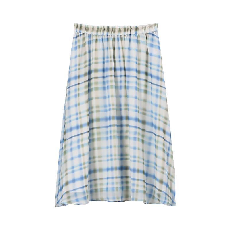 SOFSIL 100% Silk Retro Plaid A-line Midi Skirt
