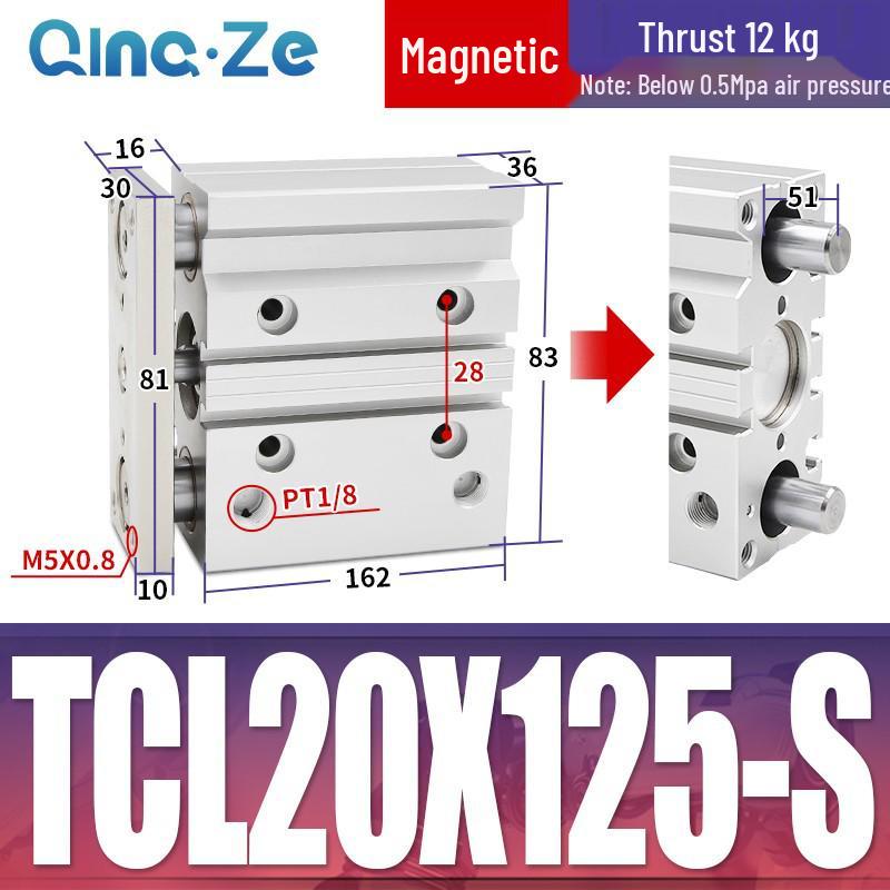 Kompaktowy pneumatyczny wielotłoczkowy cylinder trójosiowy TCL (12/16/20/10-100S)