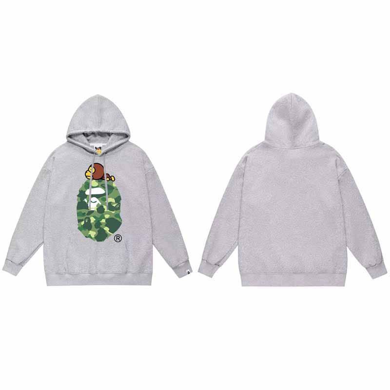 Mens Oversized Hooded Sweatshirt With Ape Head Print Heavyweight Cotton Long Sleeve Pullover Daily Wear