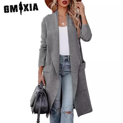 Women's Vintage Casual Solid Color Print Casual Long Women's Woolen Coat for Slimming Autumn Winter Long Sleeve Jackets & Coats