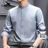 DAISHU Men's Easy Care Solid Business Casual Stand Collar Long-Sleeve Shirt