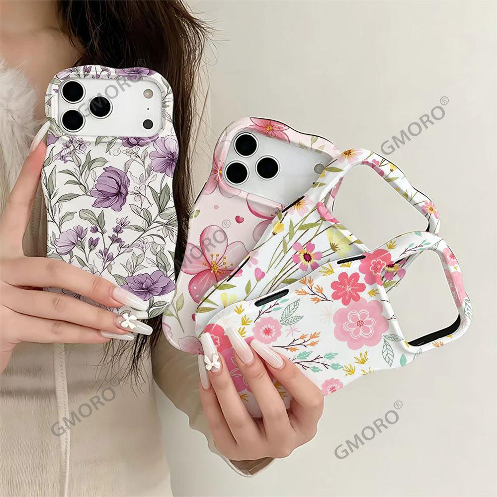 Fresh Girl Model Isn Korean Gentle Floral Film Shell Wavy Edge Mobile Phone Case for iPhone11/11pm