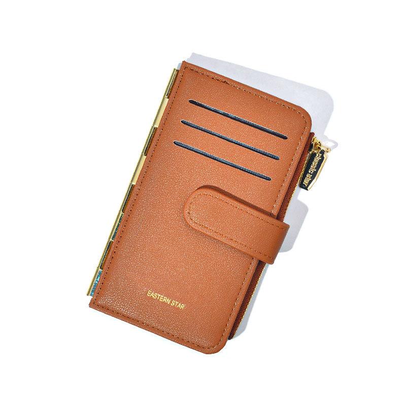 Women S Wallet Solid Color Simple Multi-Function Medium And Long Wallet Multi-Card Large-Capacity Change Bag коричневый