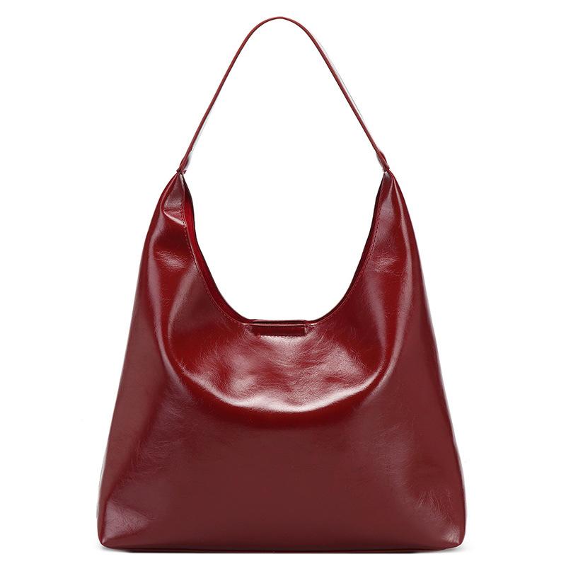 Lazy Style Retro Large-capacity Tote Bag Female Oil Wax Leather All-match Commuter One-shoulder Handbag