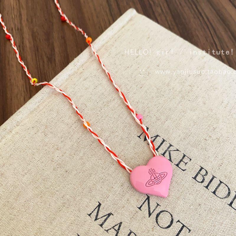 

Красочная планета любви плетеное ожерелье женское летнее длинное худи цепочка кулон милое дофаминовое ожерелье аксессуары Pink Oil Drop Heart Woven Rope Necklace