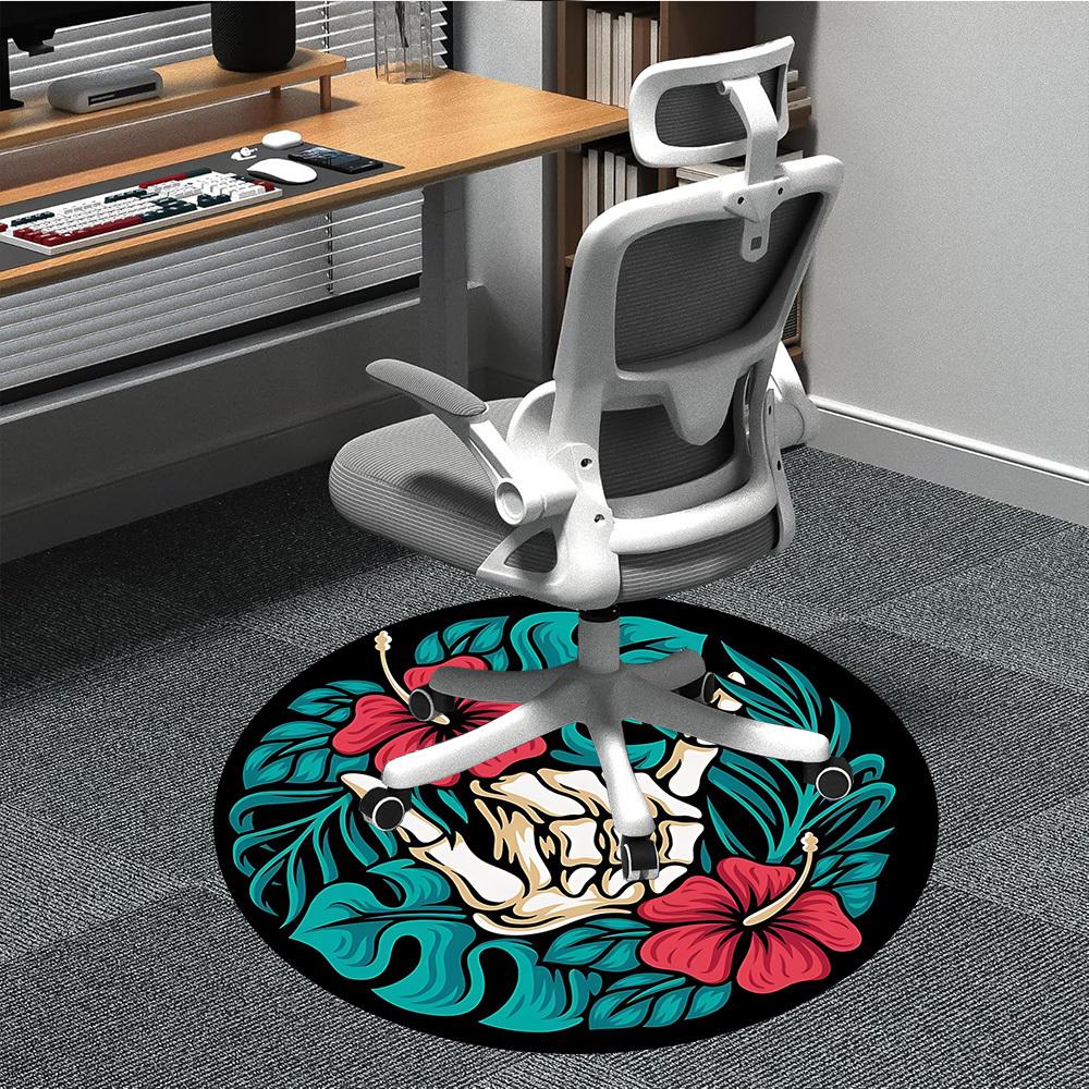 1pc Tropical Floral Skeleton Hand Chair Carpet for Office, Round Non Slip Durable Large Size Office Carpet, Suitable for Office