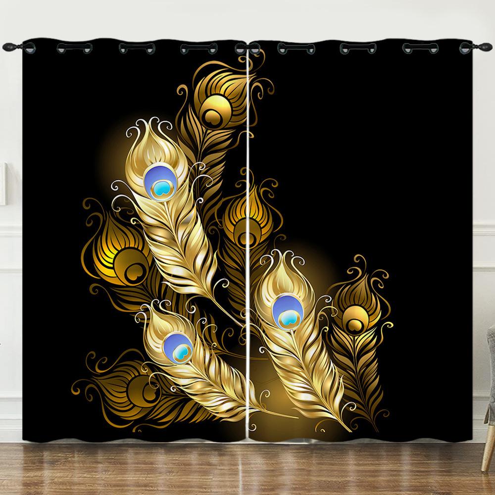 Gold Advanced Engraving Flower Pattern Digital Printing Curtain Blackout Punching Can Be