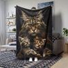 Maine Coon Cat Family Throw Blanket Realistic Feline Portrait Dark Background Animal Art Decor for Sofa Bedroom Blanket