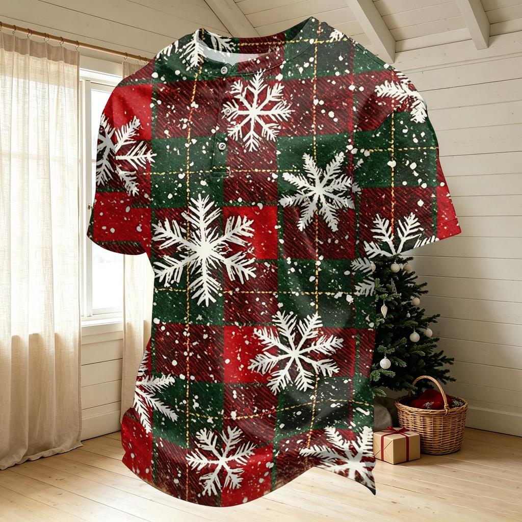 Men's Quick-Dry Round Neck Short Sleeve T-Shirt with Christmas Print for Holiday Party