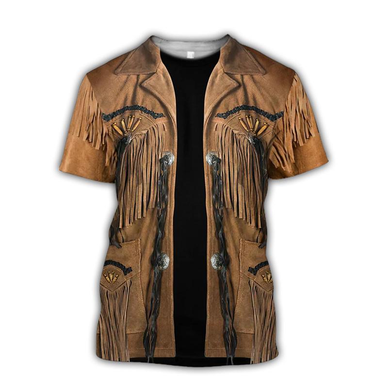 Lustiges Cowboy Cosplay T-Shirt Herren Persönlichkeit Street Kurzarm T-Shirts 3D Gedrucktes Fake Revers Muster Harajuku Mode Tee