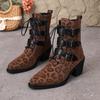 Belt buckle medium boots 0000 autumn and winter new British style leopard print large size Martin boots knight boots