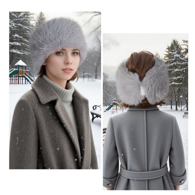 Thick Faux Furs Headbands Hat Windproof Hairband for Winter Warmth Comfortable Open Top Elastic Headwrap for Outdoor 2PCS
