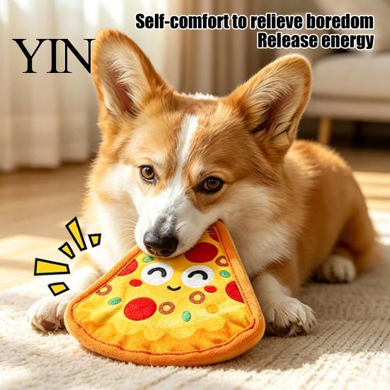 Durable Plush Dog Toys Crinkle Chew Toy, Food Shape Interactive Hamburger Pizza Hot Safe Fabric Teething Design, Toy for Small And Medium Dogs Squeaky