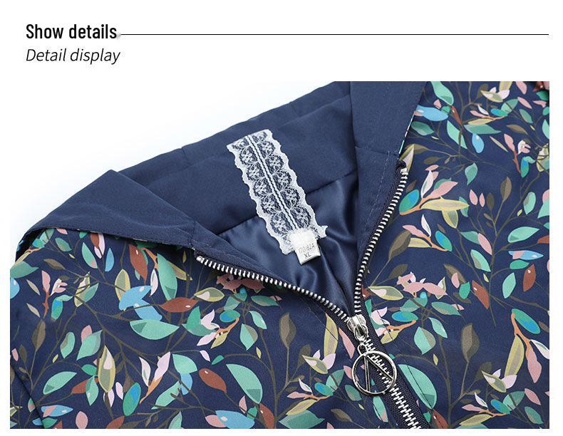 2026 Spring Floral Windproof Hooded Jacket for Middle-Aged & Elderly Moms - Plus Size, Warm & Slimming