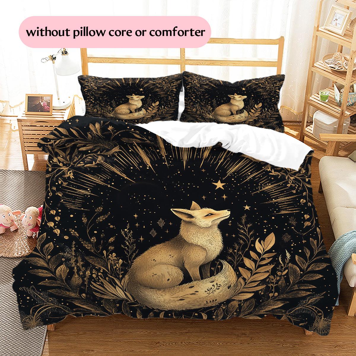 

Glowing fox Pattern Bedding Quilt Set Quilt Cover Pillowcase Home Decoration Gift (1 * duvet cover + 2 * pillowcase, without core) 135x200cm