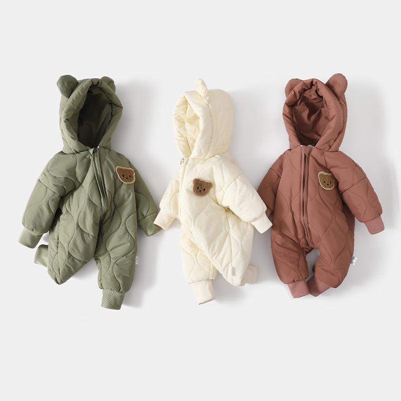 Winter Baby Outwear Clothing Fur Lining Warm Toddler Girl's Boy's Rompers Cartoon Bear Infant Jumpsuit