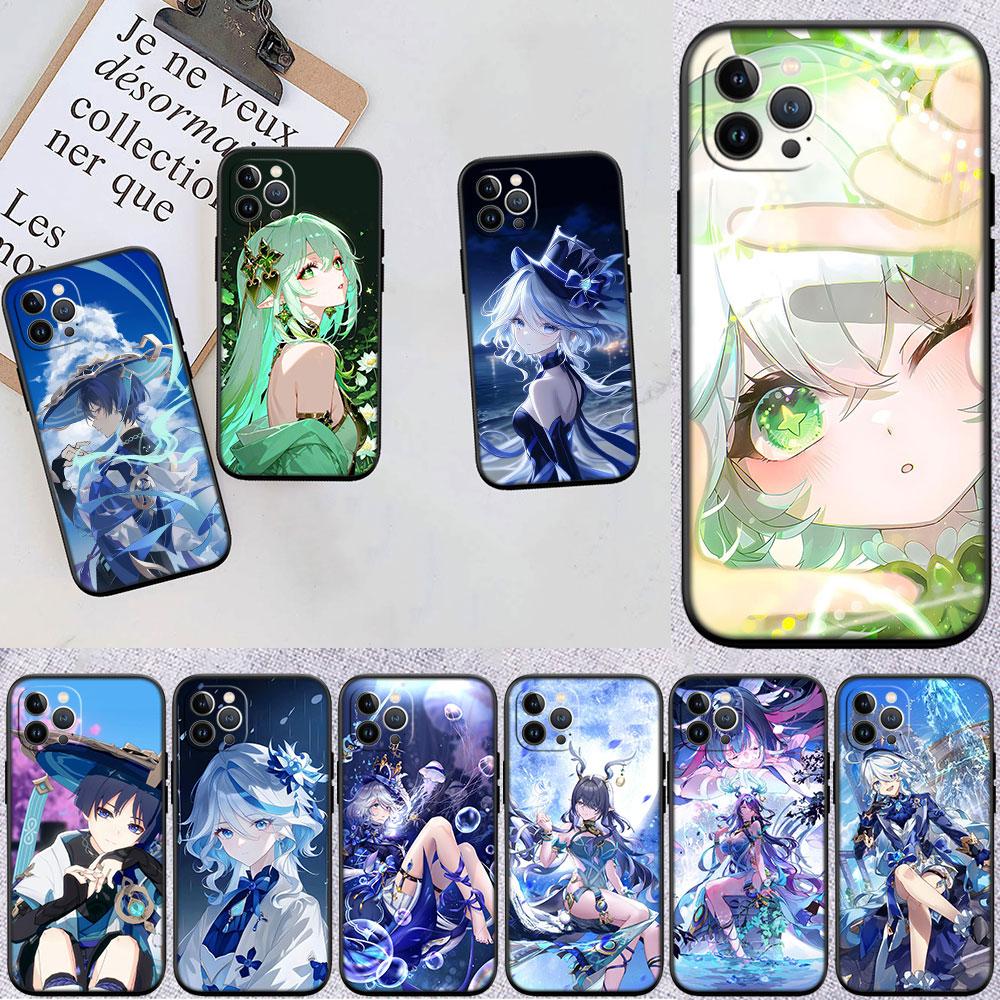 LO48 Genshin Impact Furina Aether Soft Shell Phone Case for iPhone 16 15 14 13 12 Pro Max Plus Mini