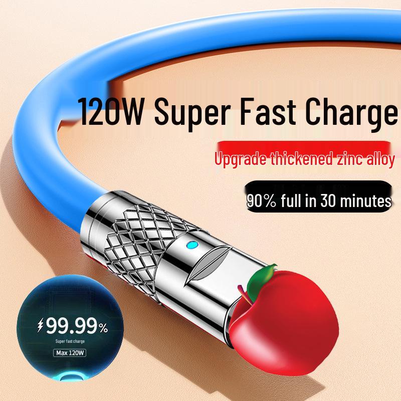 120W Fast Charging Type-C Cable for Huawei, Xiaomi, Oppo - Thickened Design, 6A Current