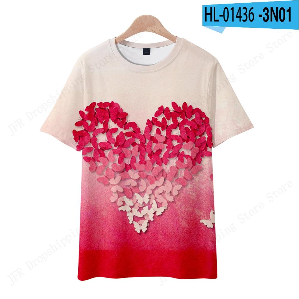 Summer Women's T-shirt Cartoon Love Heart 3d Print Tshirt Women Fashion Oversized Short Sleeve T Shirt Floral Tops Tees Gifts