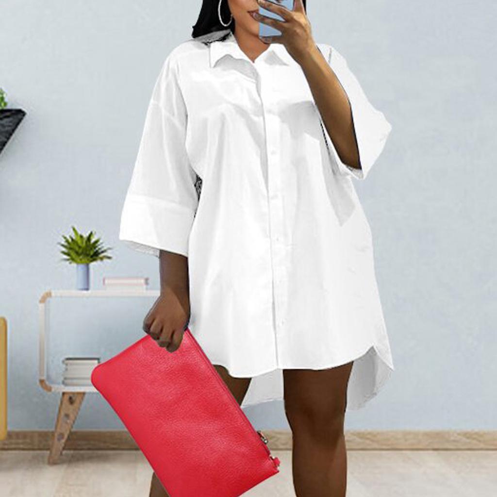 Women's Casual Fashion Color Loose Long Sleeves Shirt Dress