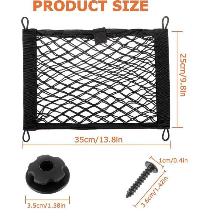 13.8 x 9.8 inch Universal Elastic Cargo Net Pocket,1 Pack | with Screws & Hooks, for Trunk RV Boats Home Cargo Storage, keeps items Secure &