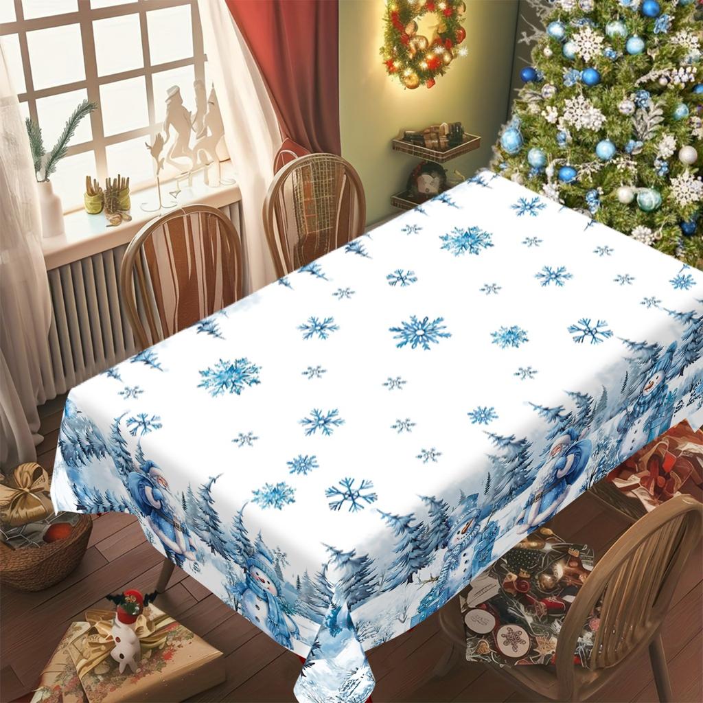 Christmas Blue Santa Claus Tablecloth Party Decor Winter Xmas Tree Snowflake Kitchen Dining Table Cover Christmas Decorations