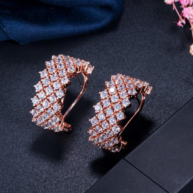 

Блестящие серьги с полным бриллиантом, высококачественные циркониевые серьги-кольца 3A, экологически чистое медное покрытие розового золота